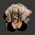 Blonde Woman Bust Sculpture Wearing Black Bikini With Yellow Base On Dark Background