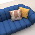 Blue Sofa Coffee Table Combination with Round Table Pillows and Green Plants 3d model