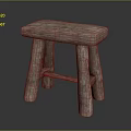 Rustic Wooden Stool With Natural Wood Texture Square Seat And Thick Legs