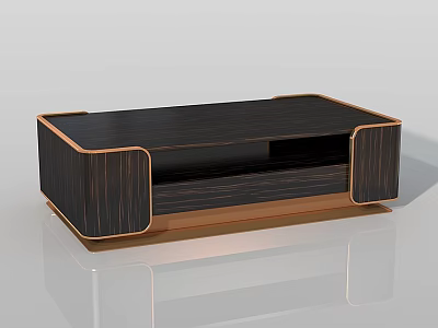 Modern Coffee Table With Dark Wood Finish And Brass Frame Lower Shelf Design 3d model