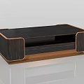 Modern Coffee Table With Dark Wood Finish And Brass Frame Lower Shelf Design