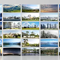Diverse Scenery Collage Showcasing Mountain Views City Skylines Lakes Forests and Sunsets