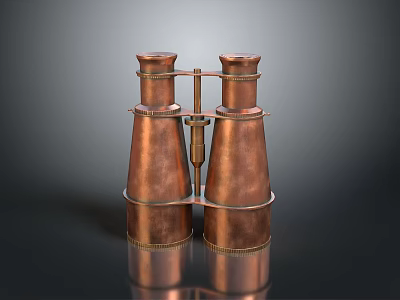 Antique Copper Binoculars Featuring Classic Design And Brass Details On Reflective Base 3d model
