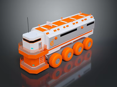 Orange and White Space Exploration Rover Featuring Large Wheels and Antenna for Planetary Missions 3d model