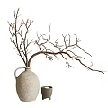Gray Textured Vase Decorated With Brown Bare Branches And Small Gray Candle Holder