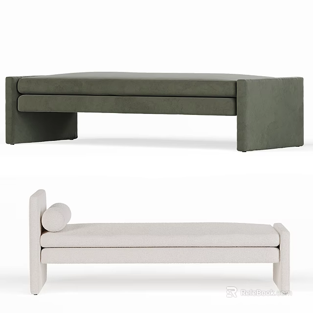 Modern Minimalist Sofa Bench In Dark Green And Beige With Upholstered Design And Clean Lines 3d model 