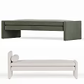 Modern Minimalist Sofa Bench In Dark Green And Beige With Upholstered Design And Clean Lines
