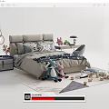 Children's Bed With Gray Bedding Stuffed Raccoon Toy Building Blocks And Side Table