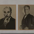 Two Vintage Portrait Paintings of Men in Suits with Wooden Frames Hanging on Wall