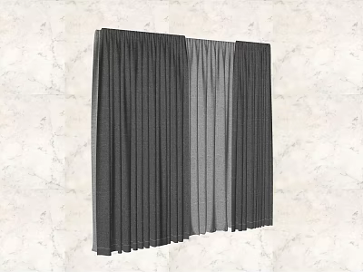 Gray Floor Length Curtains With Double Layer Design For Light Colored Wall 3d model