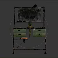 Vintage Workbench With Green Drawers Metal Frame Table Lamp Bench Vice Tools And Orange Stool