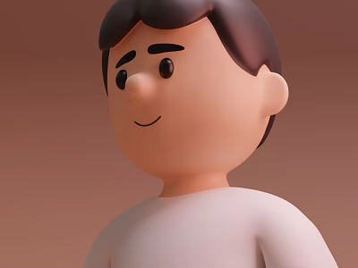 Cartoon Male Game Character With Brown Hair White Shirt And Smiling Expression 3d model