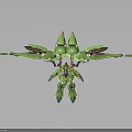 Detailed Green Sci Fi Mecha Creature With Multiple Heads And Extended Wings 3d model