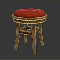 Comfortable Wooden Stool With Red Cushion And Sturdy Legs Design