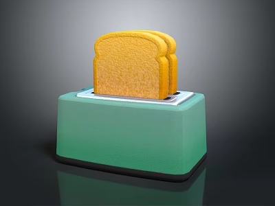 Green Electronic Toaster Appliance With Two Golden Toast Slices On Top 3d model