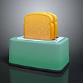 Green Electronic Toaster Appliance With Two Golden Toast Slices On Top