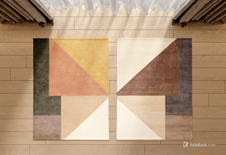 Modern Geometric Square Rugs With Multicolor Patterns On Wooden Floor Interior Design 3d model