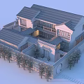 Traditional Chinese Ancient Architecture With Gray Roof White Walls And Courtyard Green Plants
