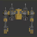 Yellow And Black Mechanical Robot Character In Standing Pose With Green Accents And Joint Details
