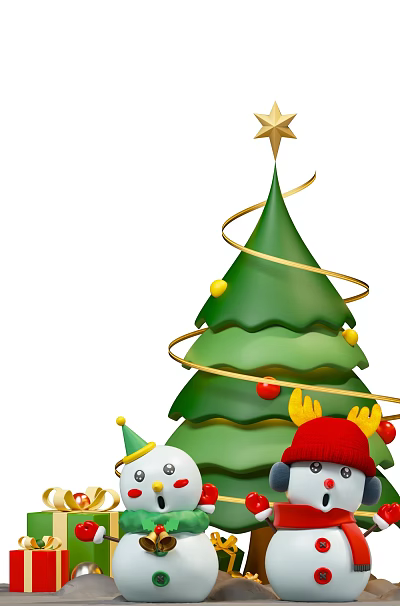 Christmas tree snowman snowbank gift box stars 3d model