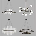 Modern Chandeliers With Crystal Frames Gold Structures Circular Rings And Flower Shaped Details