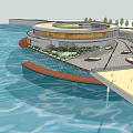 Modern Waterfront Visitor Center With Circular Design Scenic Walkway And Greenery