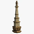 Traditional Ancient Stone Pagoda With Multi Tiered Carved Architecture Design