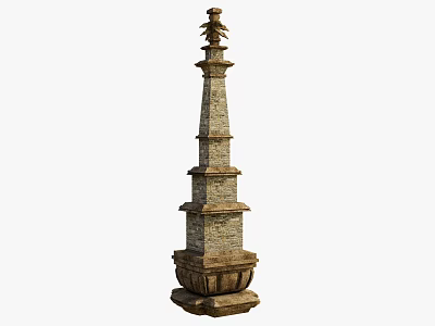 Traditional Ancient Stone Pagoda With Multi Tiered Carved Architecture Design 3d model