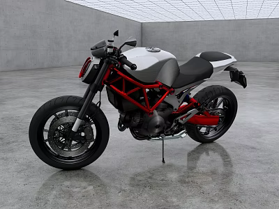 Black Red Sporty Naked Motorcycle With Modern Design In Concrete Room 3d model
