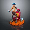 Blue Haired Character In Orange Top With Small Creatures On Red Chair Orange Platform