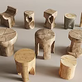 Natural Wooden Stools With Various Rustic Tree Stump Designs And Shapes 3d model
