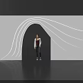 White Wavy Archway With Person Standing Under Black Background And Game Over Text Top Right