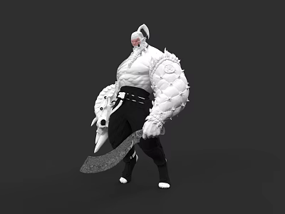 Game Movie Character In White Outfit Black Pants With Muscular Build And Large Scythe 3d model