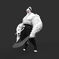 Game Movie Character In White Outfit Black Pants With Muscular Build And Large Scythe