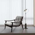 White Vertical Blinds Enhance Modern Living Room with Floor Lamp and Armchair