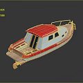 Wooden Boat With Red Roof White Hull Windows Deck And Reflection