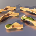 Modern Curved Wooden Public Chair Design With Wave Shaped Structure And Greenery Details