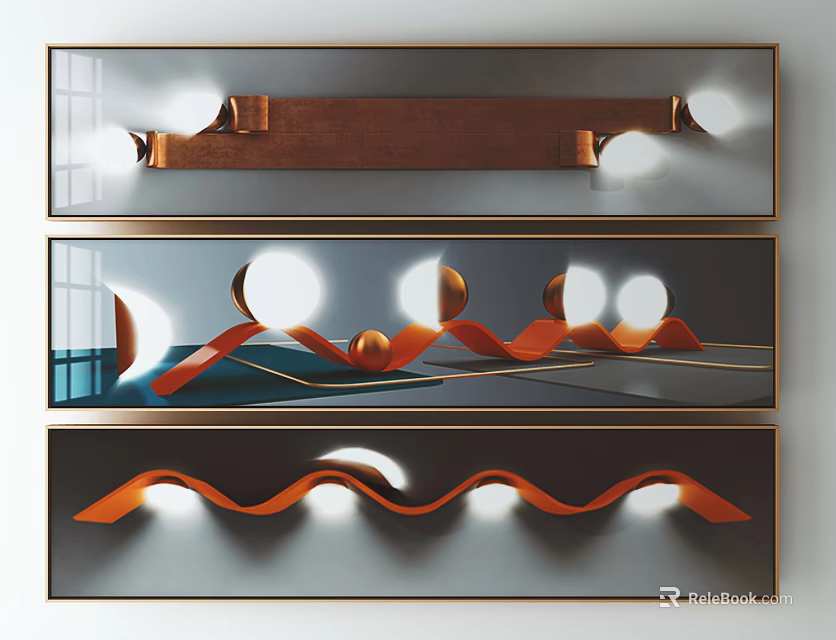 Modern Style Decorative Paintings With Orange Wavy Circular Elements And Lighting Effects 3d model
