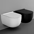 Stylish Modern Bathroom Combination With Wall Mounted Black And White Toilets
