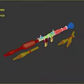 Tactical Rocket Launcher Weapon With Yellow Grip Red Components And White Projectiles 3d model