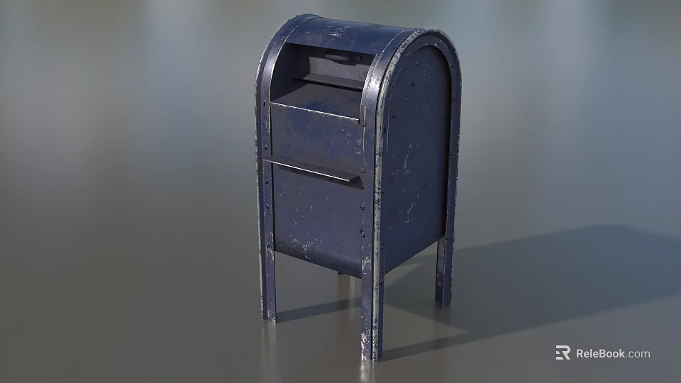 Public Facility Blue Metal Mailbox with Curved Top and Legs Design 3d model 