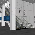 Modern Lobby With Escalator Staircase Marble Floor Bright Lighting And Clear Signage