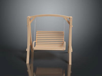 Light Wood Wooden Swing With Arched Frame And Slatted Seat For Garden Furniture 3d model