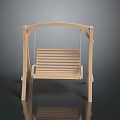 Light Wood Wooden Swing With Arched Frame And Slatted Seat For Garden Furniture