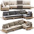 Log cream wind multi-person sofa 3d model