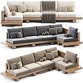 Log cream wind multi-person sofa 3d model