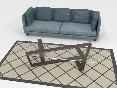 People Relaxing in Living Room With Gray Sofa Glass Coffee Table and Geometric Rug 3d model
