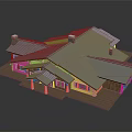 Wooden Residential Building Exterior Design With Gray Roof And Multiple Chimneys