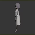 Anime 3D Female Character With Purple Hair Blue Eyes Gray White Outfit Long Socks Boots