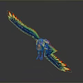 Colorful Parrot with Spread Wings and Vibrant Blue Green Yellow Red Feathers on Gray Background
